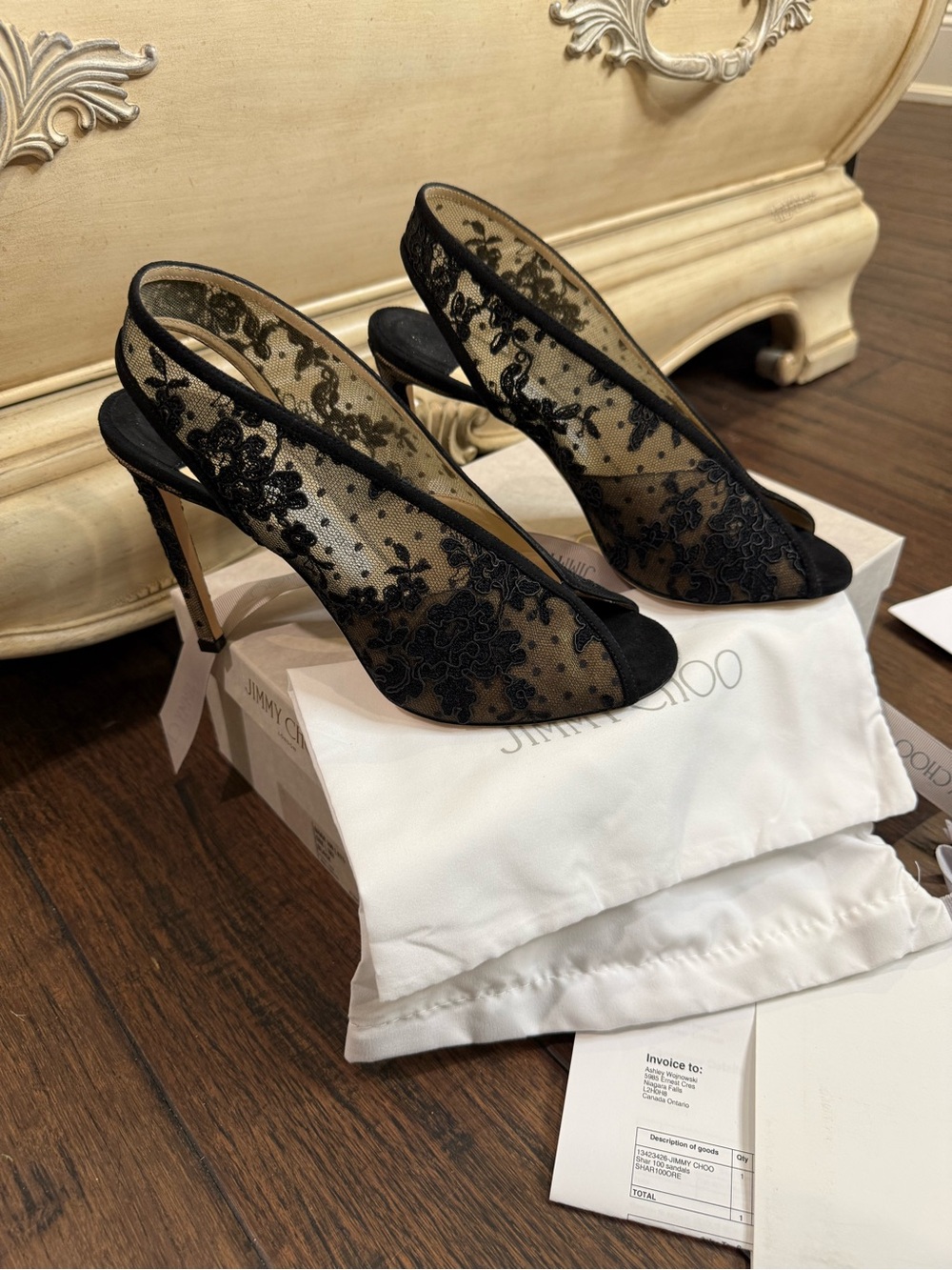 Jimmy Choo SHAR 100 Black Lace Peep-Toe Slingback Heels size 41.5 (11.5)BNIB